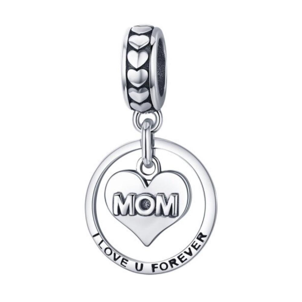 Sterling Silver Heart Mom Dangle Charm Bead